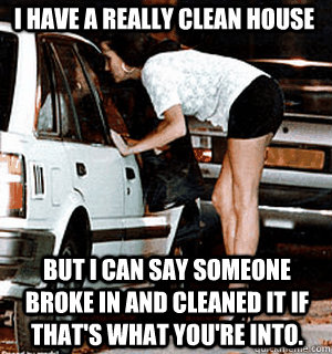 I have a really clean house But I can say someone broke in and cleaned it if that's what you're into.  Karma Whore