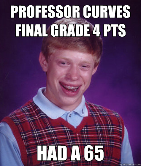 PROFESSOR CURVES FINAL GRADE 4 pts had a 65  Bad Luck Brian