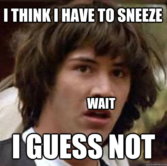 I think I have to sneeze i guess not wait  conspiracy keanu