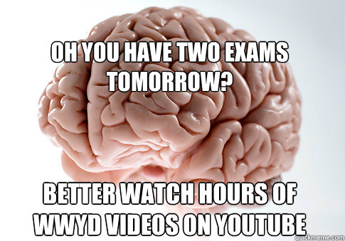 oh you have two exams tomorrow? better watch hours of WWYD videos on youtube  Scumbag Brain