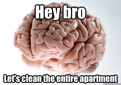 Hey bro Let's clean the entire apartment   Scumbag Brain