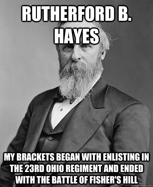 Rutherford B. Hayes My brackets began with enlisting in the 23rd Ohio Regiment and ended with the Battle of Fisher's Hill   hip rutherford b hayes