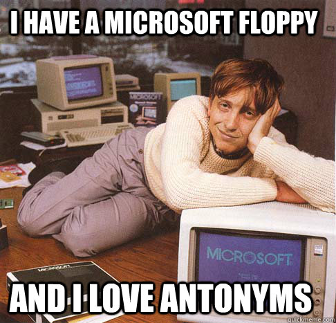 I have a microsoft floppy And I love antonyms  Dreamy Bill Gates