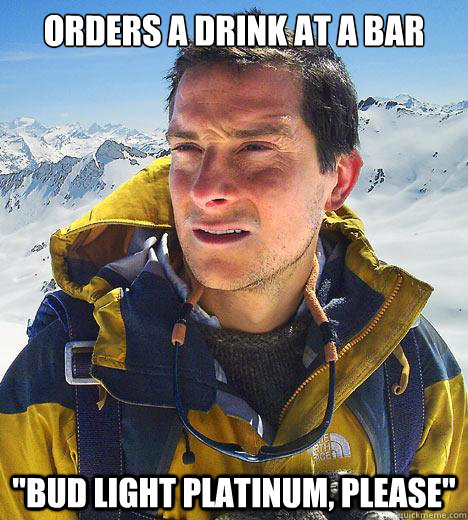 Orders a drink at a bar 