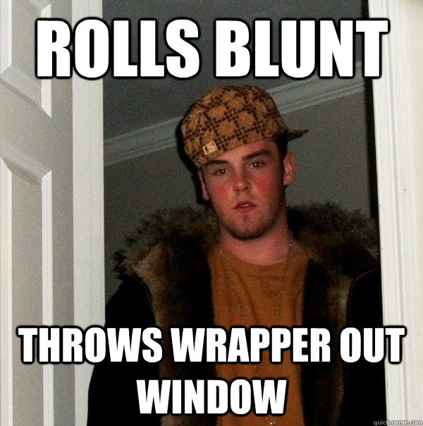 Rolls blunt Throws wrapper out window - Rolls blunt Throws wrapper out window  Scumbag Steve