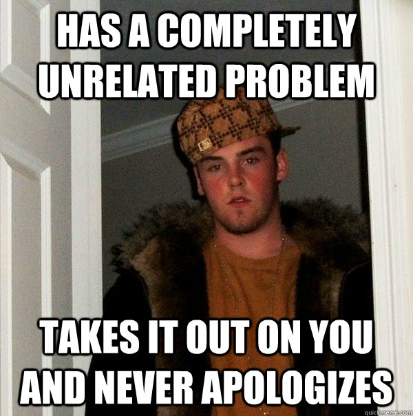 Has a completely unrelated problem takes it out on you and never apologizes  Scumbag Steve