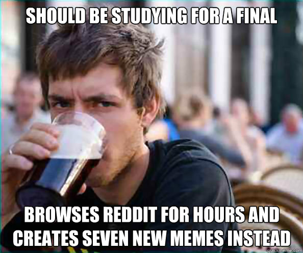 should be studying for a final browses reddit for hours and creates seven new memes instead  Lazy College Senior