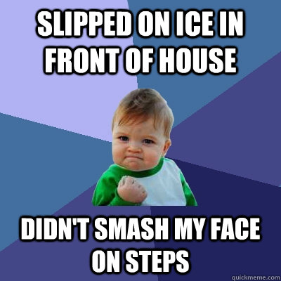 Slipped on Ice in front of House didn't Smash my face on steps  Success Kid