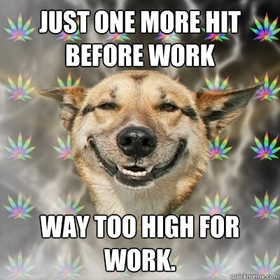 just one more hit before work way too high for work.  Stoner Dog