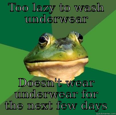 College guys will understand - TOO LAZY TO WASH UNDERWEAR DOESN'T WEAR UNDERWEAR FOR THE NEXT FEW DAYS Foul Bachelor Frog