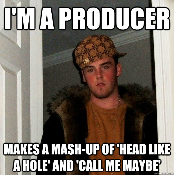 I'm a producer Makes a mash-up of 'head like a hole' and 'call me maybe'  Scumbag Steve