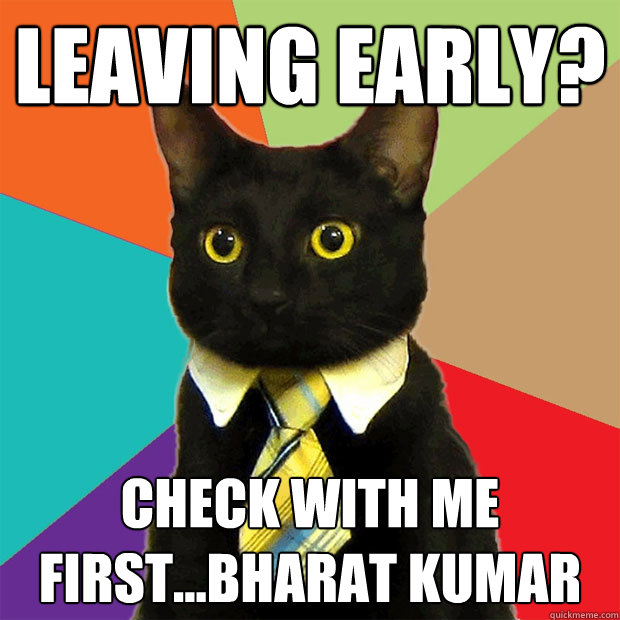 Leaving early? Check with me first...BHARAT KUMAR  Business Cat