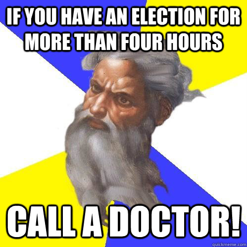 If you have an election for more than four hours Call a doctor! - If you have an election for more than four hours Call a doctor!  Advice God