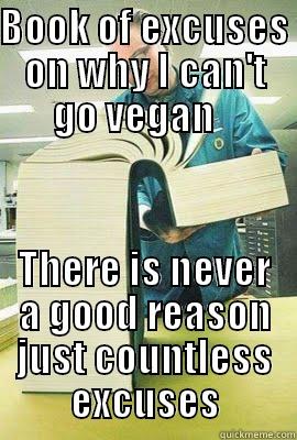 BOOK OF EXCUSES ON WHY I CAN'T GO VEGAN    THERE IS NEVER A GOOD REASON JUST COUNTLESS EXCUSES Misc