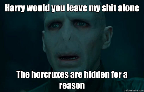 Harry would you leave my shit alone The horcruxes are hidden for a reason  