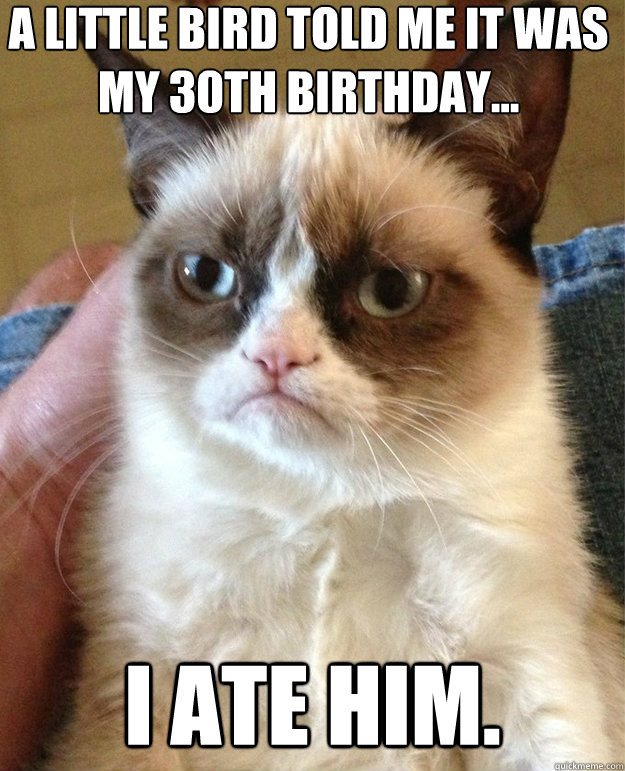 A LITTLE BIRD TOLD ME IT WAS MY 30TH BIRTHDAY... I ATE HIM.  grumpy cat birthday