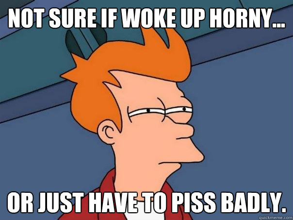 Not sure if woke up horny... or just have to piss badly.  Futurama Fry