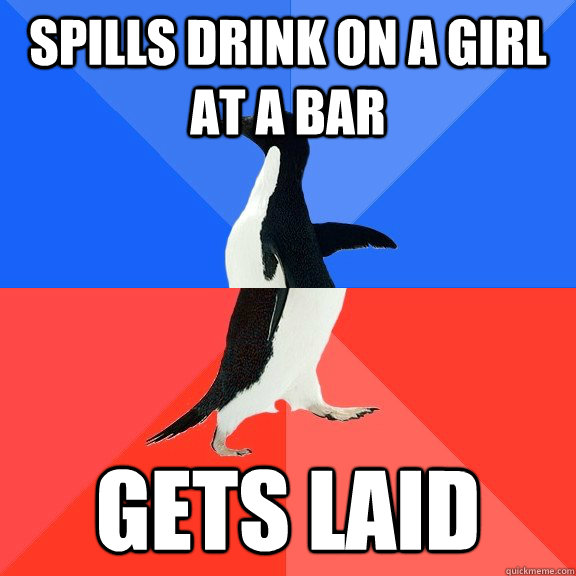 Spills drink on a girl at a bar Gets laid - Spills drink on a girl at a bar Gets laid  Socially Awkward Awesome Penguin