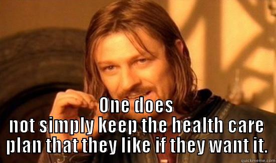  ONE DOES NOT SIMPLY KEEP THE HEALTH CARE PLAN THAT THEY LIKE IF THEY WANT IT. Boromir