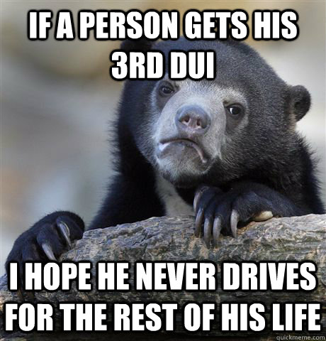 If a person gets his 3rd DUI I hope he never drives for the rest of his life  Confession Bear