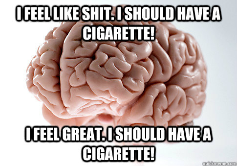 i feel like shit. i should have a cigarette! i feel great. i should have a cigarette!   Scumbag Brain