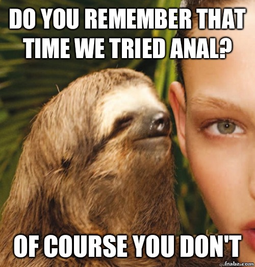 Do you remember that time we tried anal? Of course you don't   rape sloth