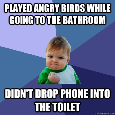 Played Angry Birds while going to the bathroom Didn't drop phone into the toilet - Played Angry Birds while going to the bathroom Didn't drop phone into the toilet  Success Kid