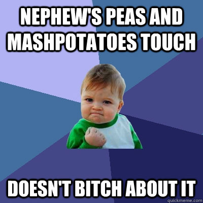 Nephew's peas and mashpotatoes touch doesn't bitch about it  Success Kid