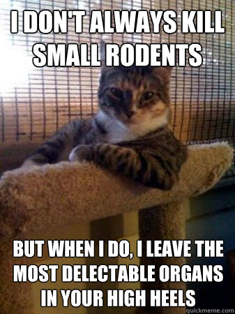 i don't always kill small rodents but when I do, I leave the most delectable organs in your high heels  The Most Interesting Cat in the World