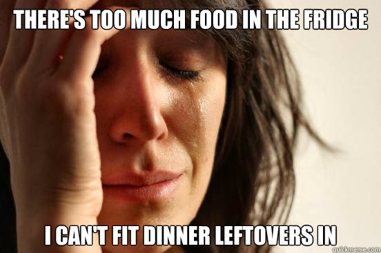 there's too much food in the fridge i can't fit dinner leftovers in - there's too much food in the fridge i can't fit dinner leftovers in  First World Problems