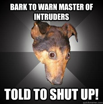 Bark To Warn Master Of Intruders Told to SHUT UP!  