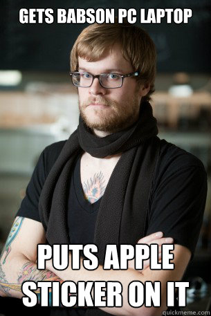 Gets Babson PC Laptop Puts Apple Sticker On It  Hipster Barista