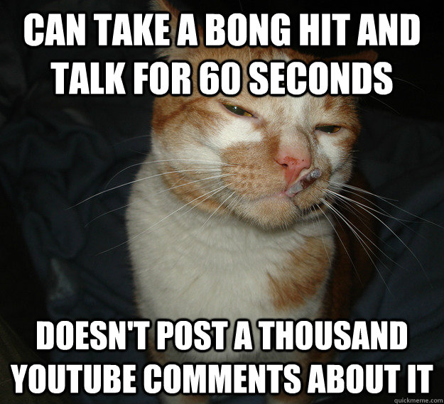 Can take a bong hit and talk for 60 seconds Doesn't post a thousand youtube comments about it - Can take a bong hit and talk for 60 seconds Doesn't post a thousand youtube comments about it  Cool Cat Craig