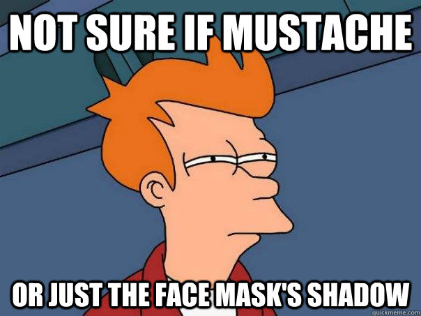 Not sure if mustache Or just the face mask's shadow  Futurama Fry