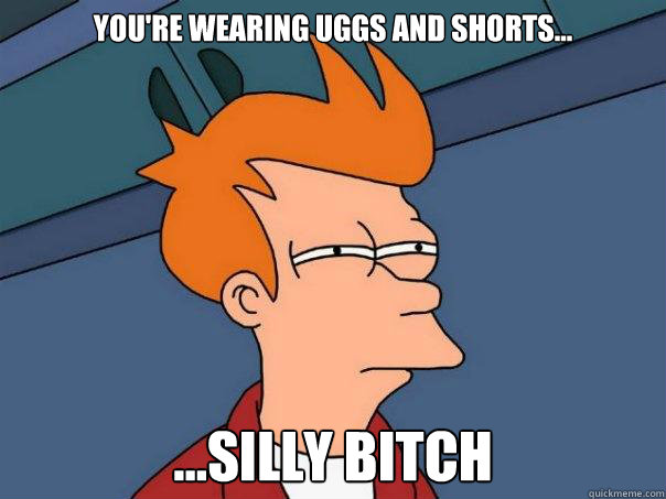 You're wearing uggs and shorts... ...silly bitch  Futurama Fry