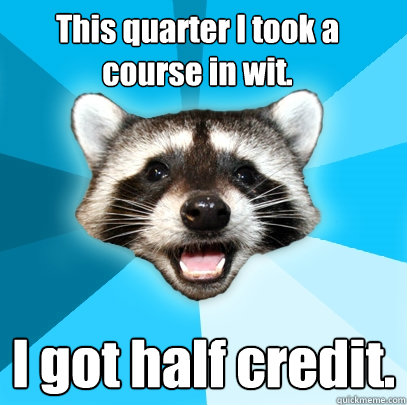 This quarter I took a course in wit. I got half credit. - This quarter I took a course in wit. I got half credit.  Lame Pun Coon