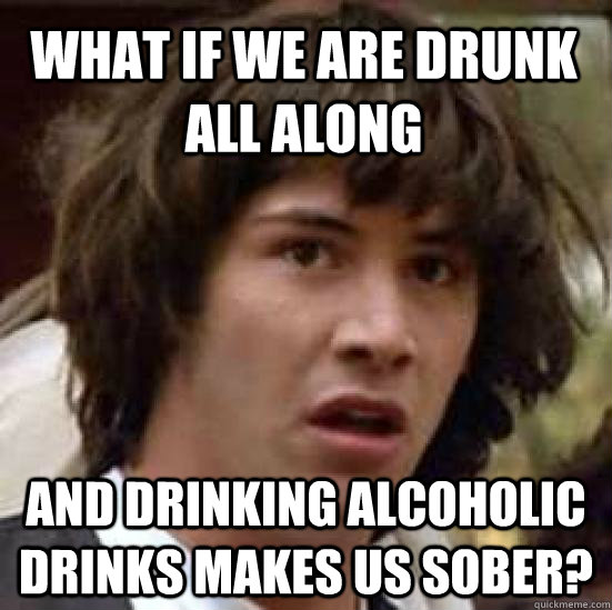 What if we are drunk all along and drinking alcoholic drinks makes us sober?  conspiracy keanu