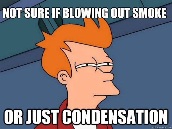 Not sure if Blowing out smoke Or just condensation  Futurama Fry