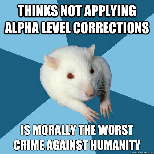 thinks not applying alpha level corrections is morally the worst  crime against humanity  Psychology Major Rat