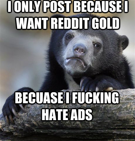 I only post because i want reddit gold becuase i fucking hate ads  Confession Bear