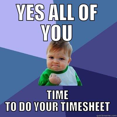 YES ALL OF YOU TIME TO DO YOUR TIMESHEET Success Kid