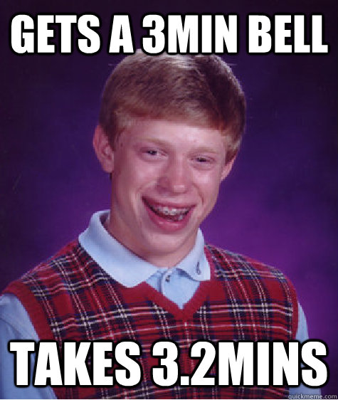 gets a 3min bell takes 3.2mins   Bad Luck Brian