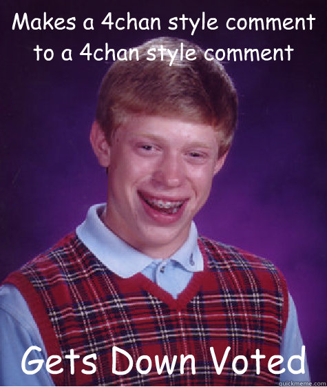 Makes a 4chan style comment to a 4chan style comment Gets Down Voted - Makes a 4chan style comment to a 4chan style comment Gets Down Voted  Bad Luck Brian