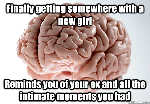 Finally getting somewhere with a new girl Reminds you of your ex and all the intimate moments you had  Scumbag Brain