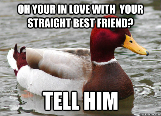 Oh your in love with  your straight best friend? Tell him  Malicious Advice Mallard