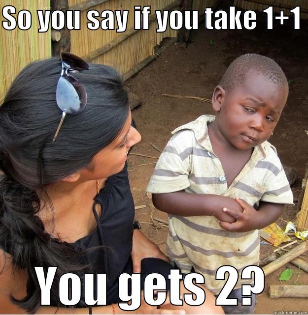 SO YOU SAY IF YOU TAKE 1+1  YOU GETS 2? Skeptical Third World Kid