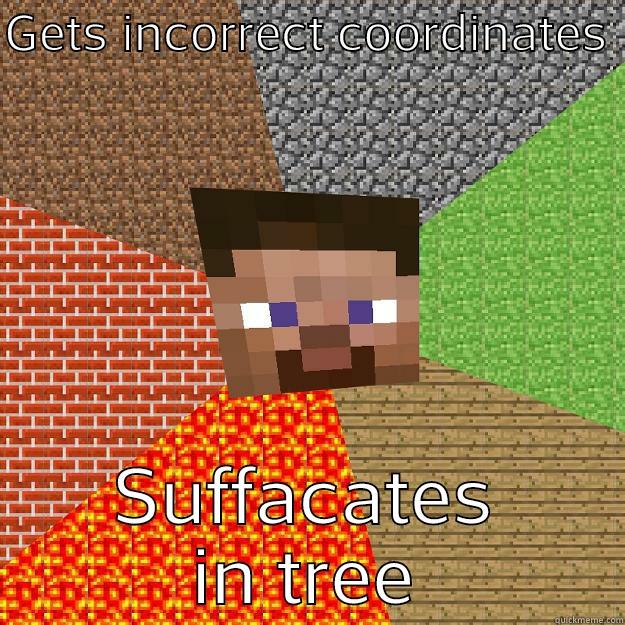 GETS INCORRECT COORDINATES  SUFFACATES IN TREE Minecraft