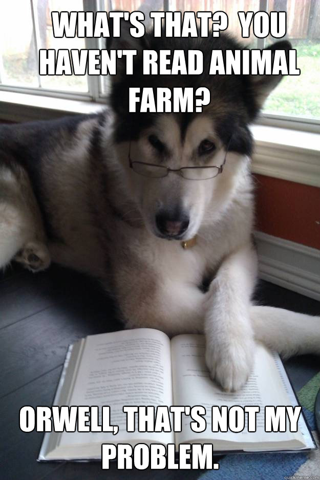 What's that?  You haven't read Animal Farm? Orwell, that's not my problem.  Condescending Literary Pun Dog