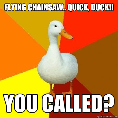 flying chainsaw.. QUICK, DUCK!! you called?  Tech Impaired Duck