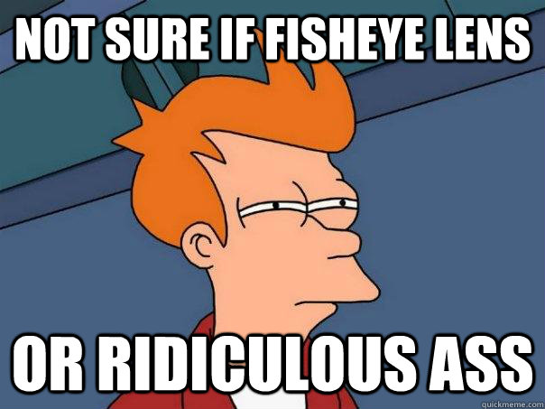 Not sure if fisheye lens Or ridiculous ass  Futurama Fry